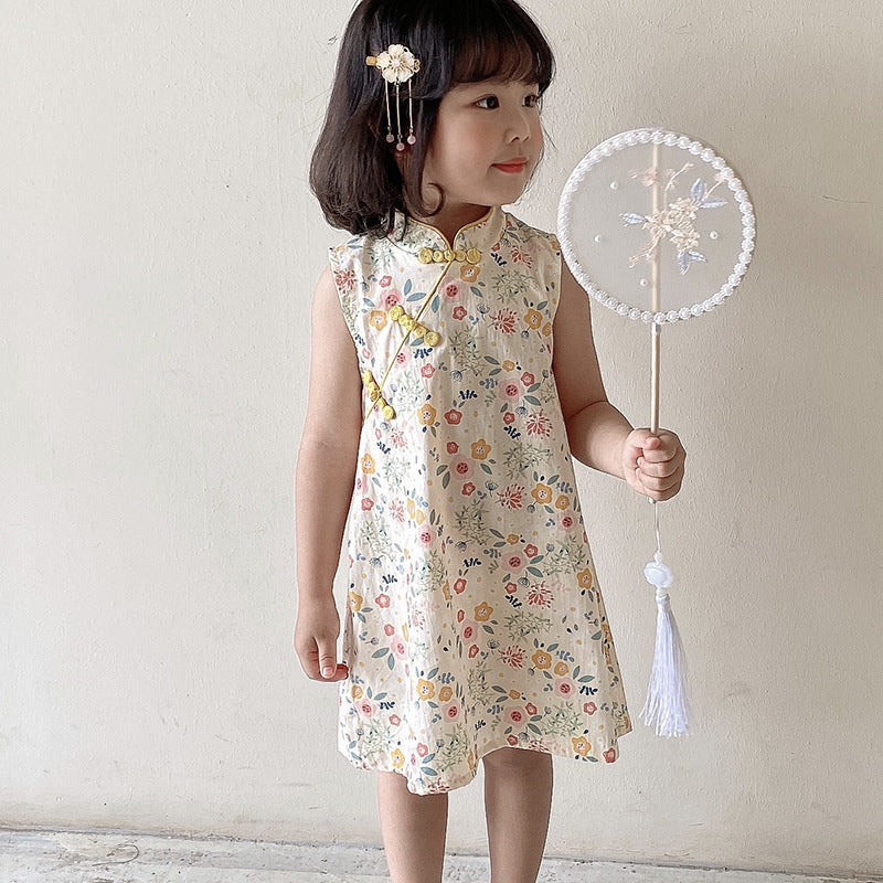 Pige Blomsterprint Ærmeløs Cheongsam Kjole Stilla