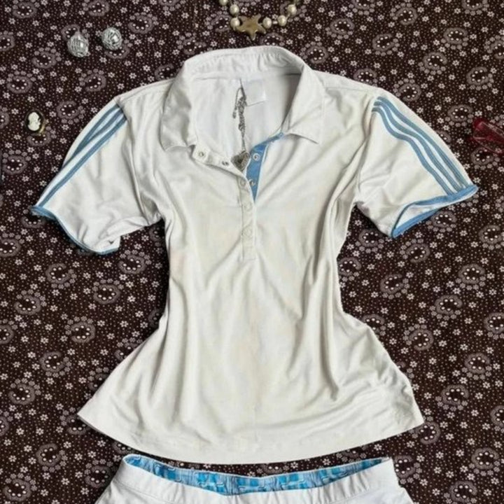 Dame Sportiv Polo-Shirt med stribet krave Skovae
