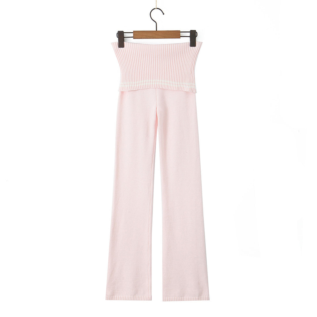Dame Wide-Leg-Sportbukser med elastisk talje og fin ribstrik Stilla