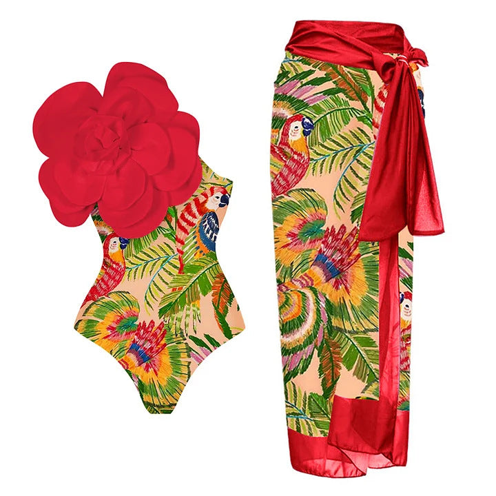 Dame Elegant One-Piece with Artistic Flower Decoration Skovae