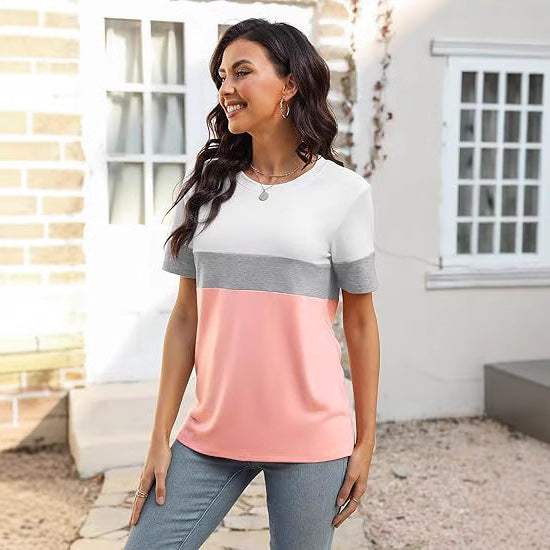 Dame farveblok T-shirt med rund halsudskæring Stilla