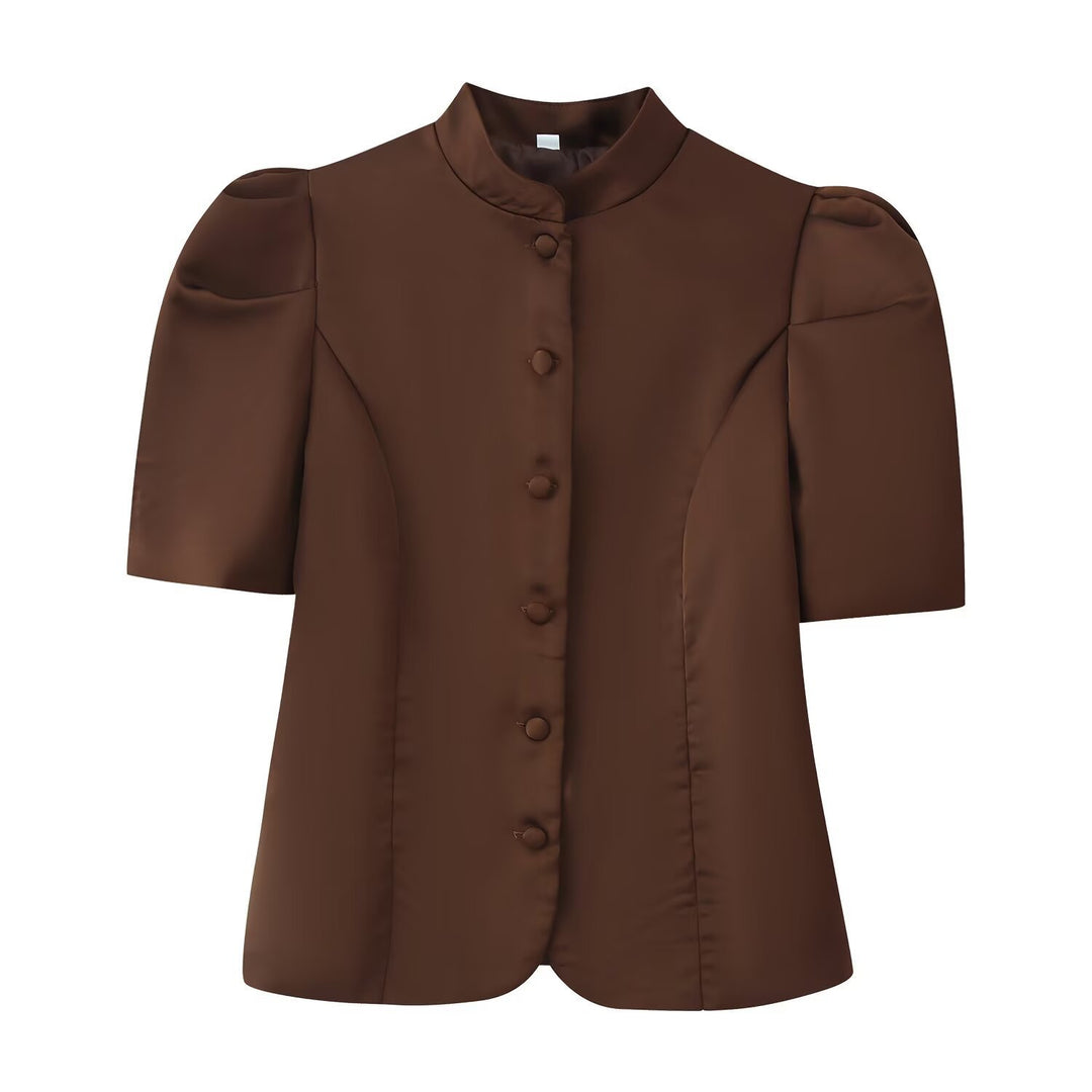 Dame blazer med puffærmer og elegant ståkrave Skovae