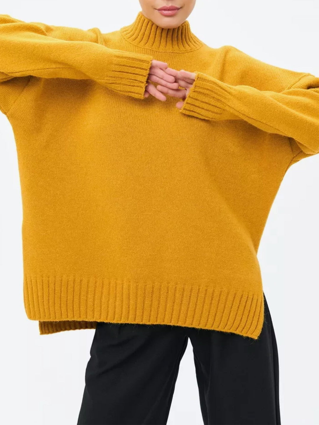 Stilla | Pullover Pullover Størrelse Schnit Ribbet Strik Semi Høj Hals Faldende Skuldre