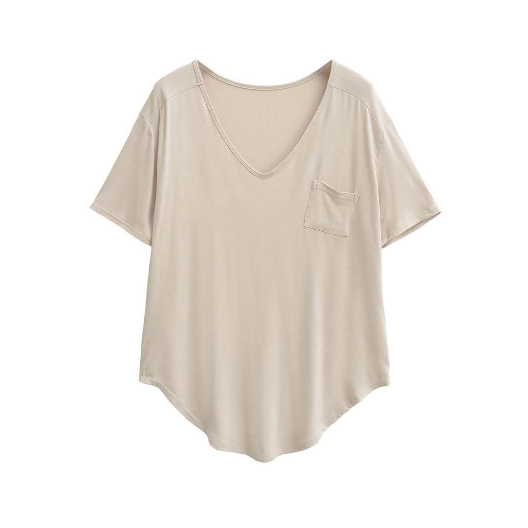 Dame afslappet V-hals T-shirt med praktiske sidelommer og elegant snit Stilla