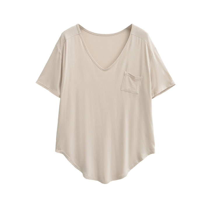 Dame afslappet V-hals T-shirt med praktiske sidelommer og elegant snit Stilla