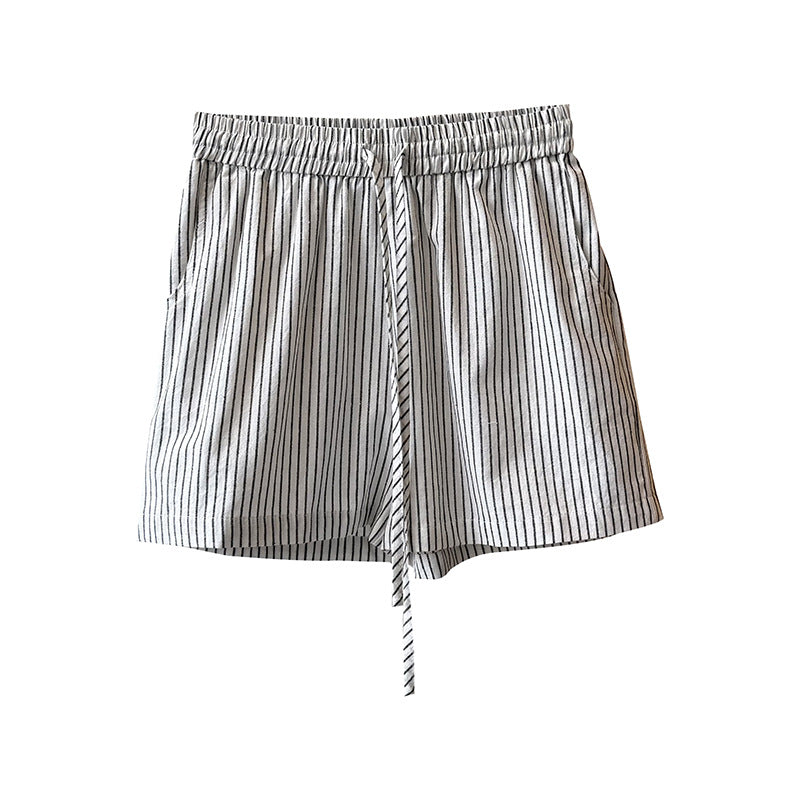 Dame stribede shorts med snor og elastisk talje Stilla