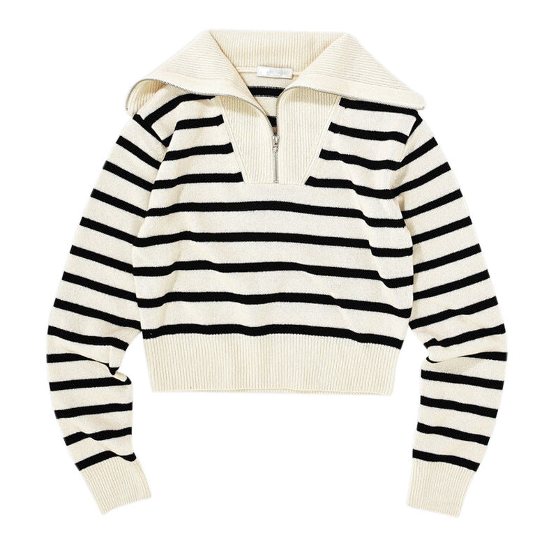 Dame sweater med struktureret krave og stribet design Stilla