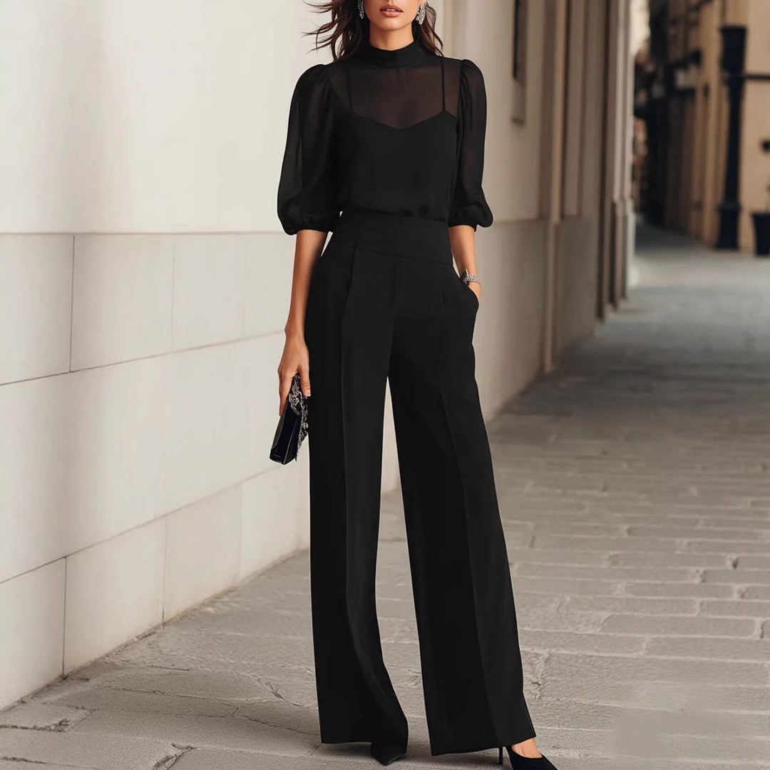 Damer elegant bluse sæt med brede ben og transparente ærmer Skovae
