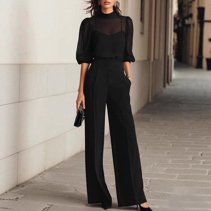 Damer elegant bluse sæt med brede ben og transparente ærmer Skovae