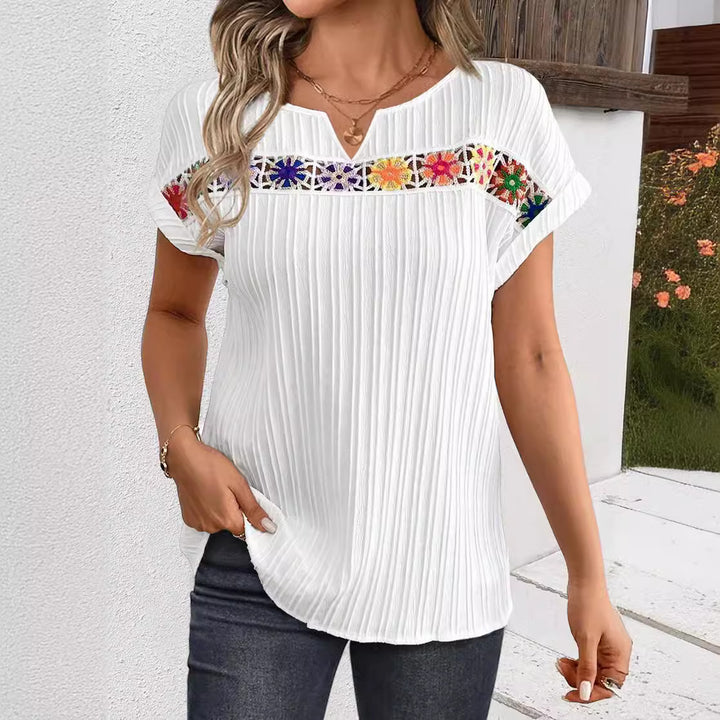 Dame elegant og luftig bluse med floral hæklede accent Stilla