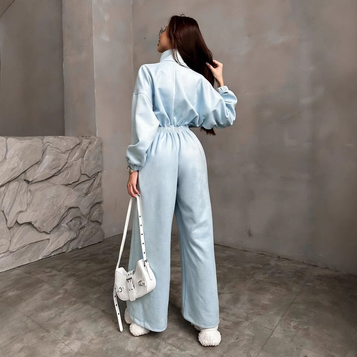 Kvinders fleece jumpsuit med høj krave og elastisk bånd