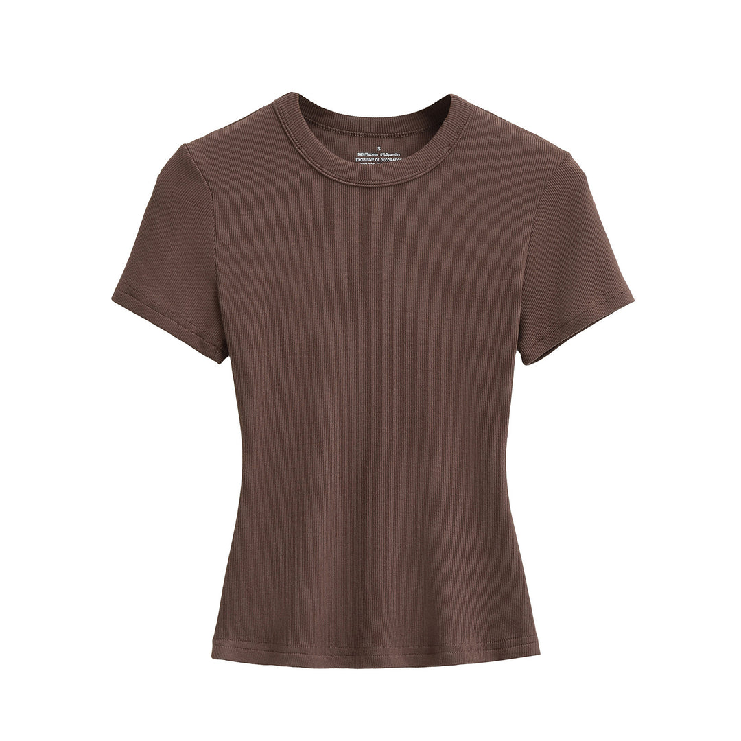 Dame Basis T-shirt med fin ribstruktur og smal pasform Stilla