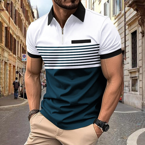 Herrer poloshirt med moderne lynlås og sportsligt stribemønster Stilla