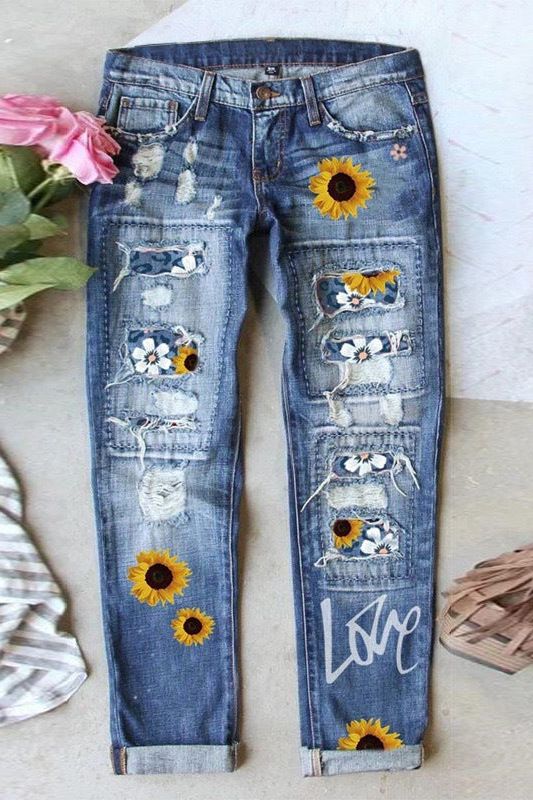 Stilla | Spot Hole Mid-højtalje Lige Jeans