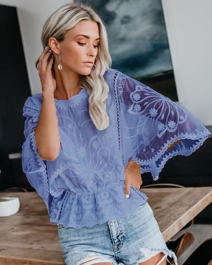 Dame luftig bluse med floralt design Stilla