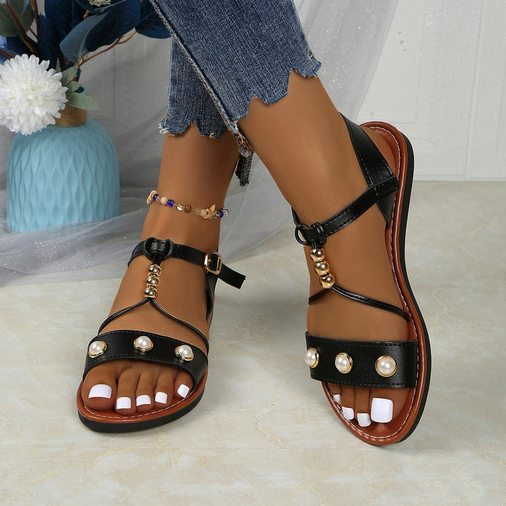 Dame elegante sandaler med stilfulde perleapplikationer og justerbar rem Stilla