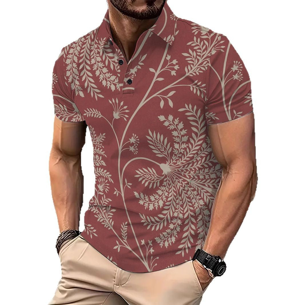 Herrer kortærmet poloshirt med detaljeret blomster mønster og åndbare egenskaber Stilla