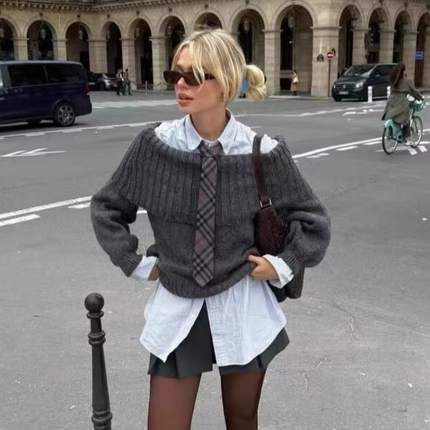 Dame hyggelig sweater med oversized ribkrave Stilla