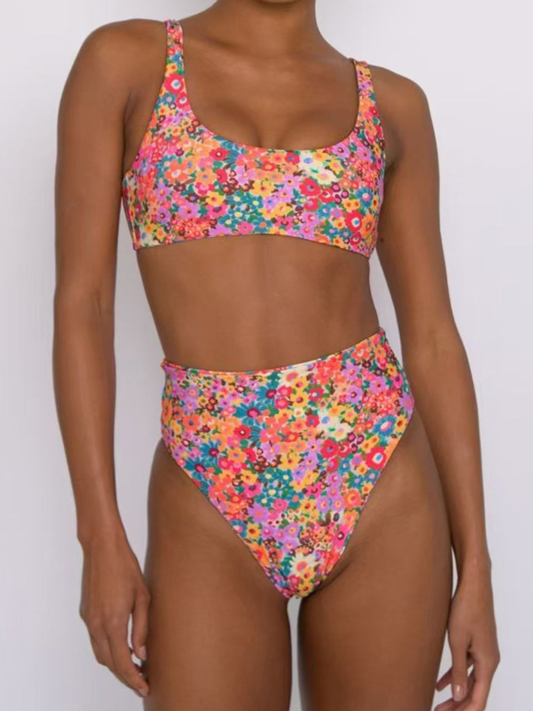 Dame Højtaljet Bikini-Sæt med blomsterdesign Skovae