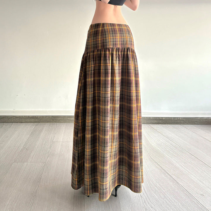 Dame Maxi skirt with checked pattern and elastic waistband Skovae