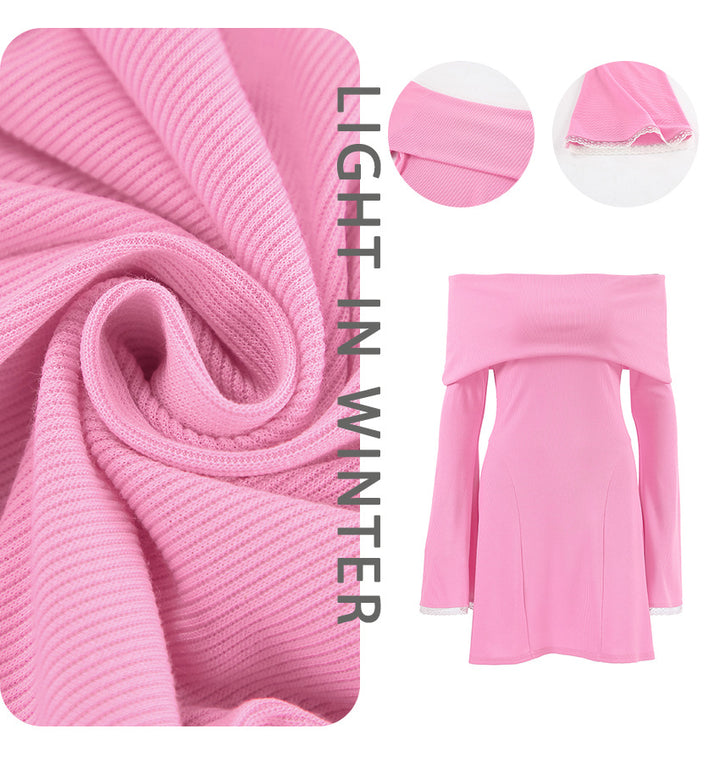 Dame minikjole med off-the-shoulder design og voluminøse ærmer Stilla