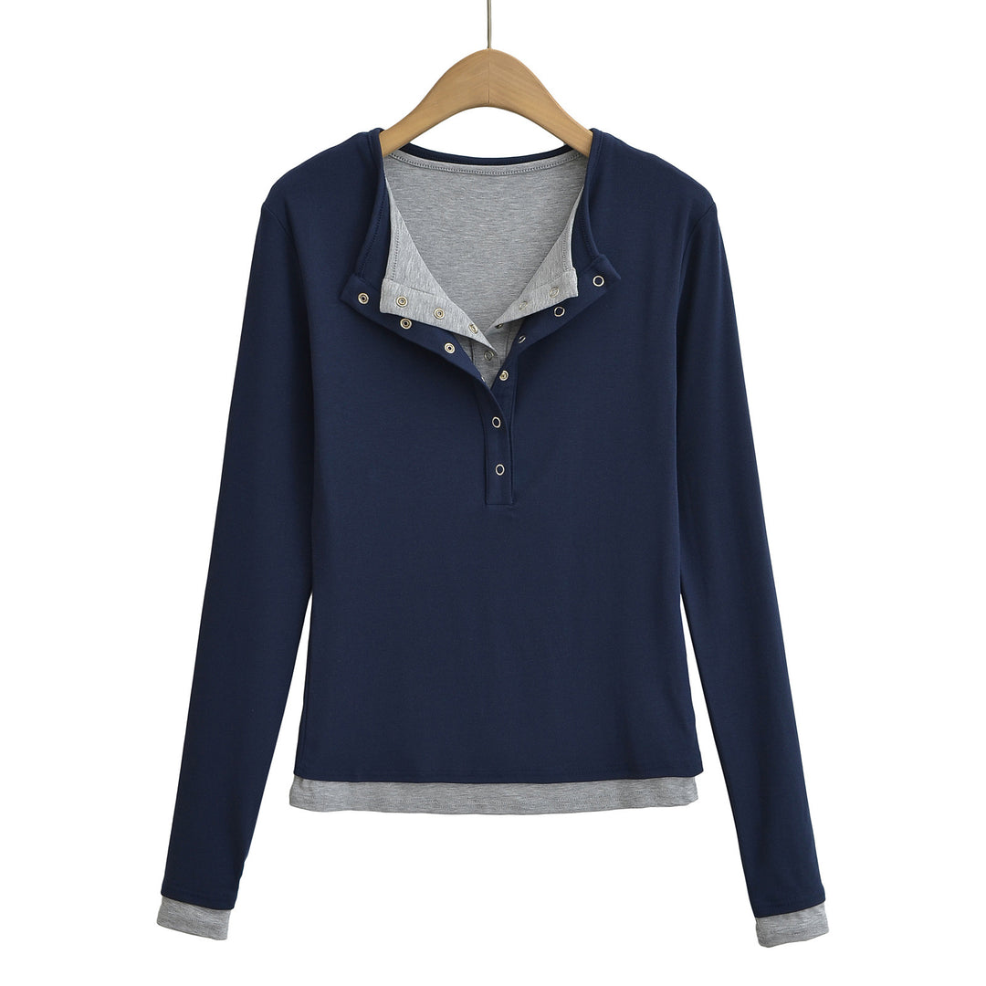 Dame langærmet Henley-shirt med fashionable knapdetaljer og elegant snit Stilla