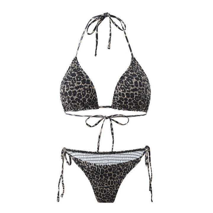 Dame triangel-bikini-sæt med moderne dyreprint og justerbare bindebånd Stilla