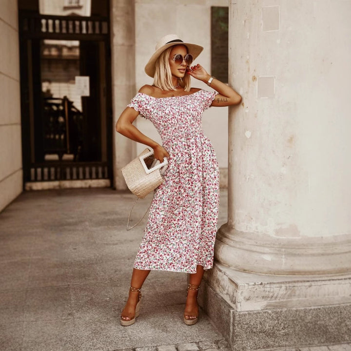 Dame Off-Shoulder Blomsterprint Maxikjole Stilla
