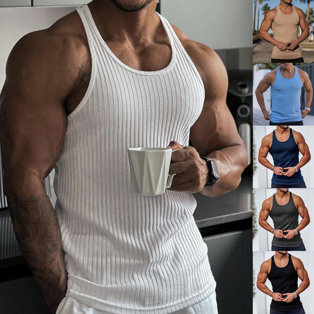 Herrer nan ribbet muscle shirt med U-udskæring og strækbar bomuldsblanding Skovae