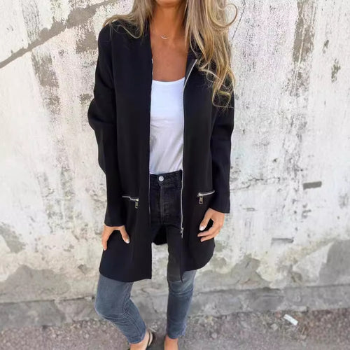 Damer sporty lang jakke med sidelommer med lynlås Stilla