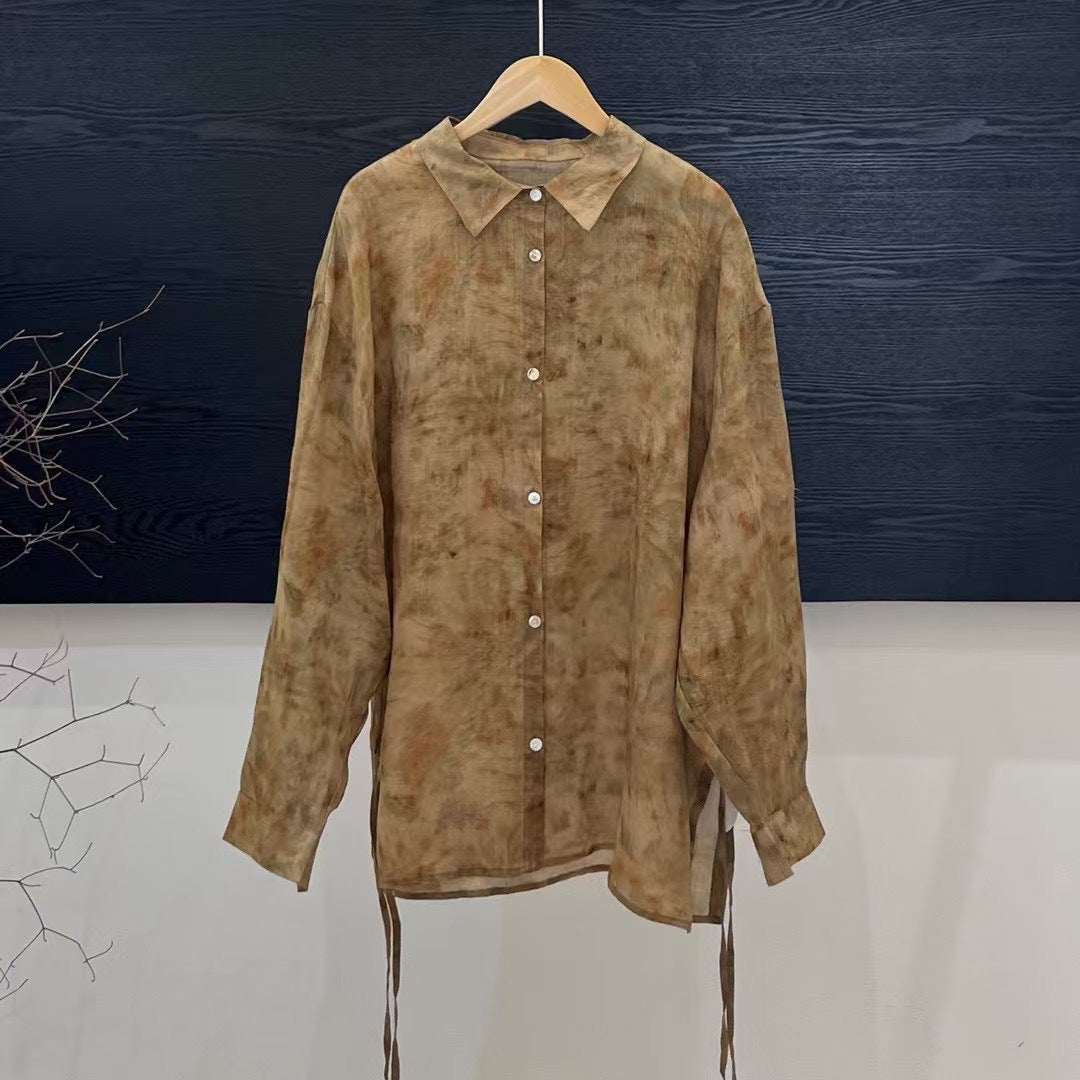 Femme Floral Print Langærmet Linnedskjorte Stilla