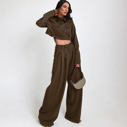 Dame Couture-sæt med cropped skjorte og vide Palazzo-bukser Stilla