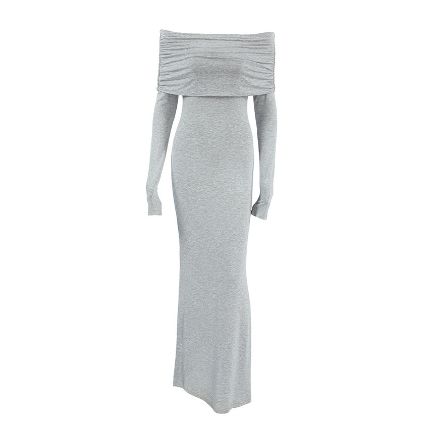 Dame Off-Shoulder Maxikjole med figursyet snit og lange ærmer Stilla
