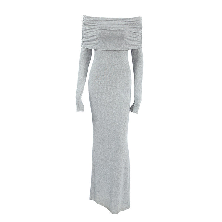 Dame Off-Shoulder Maxikjole med figursyet snit og lange ærmer Stilla