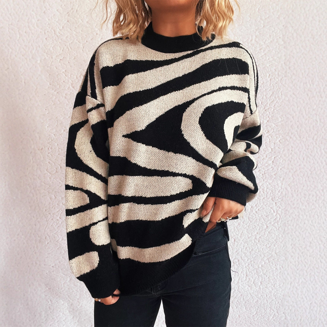 Kvindernes hyggelige oversized pullover med trendy zebra mønster Stilla