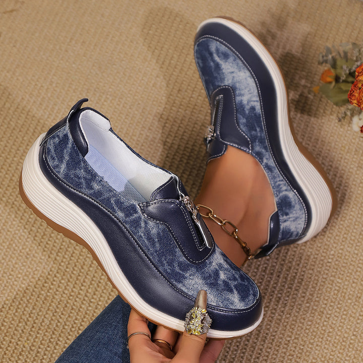 Dame Mode Slip-On Sneakers med dekorativ lynlås Stilla