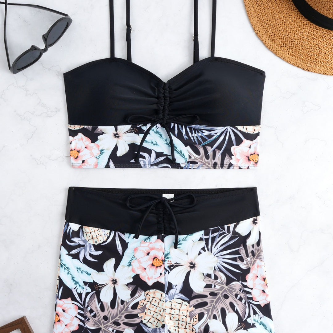 Dame bikini sæt med fashionable rynk og højtaljede shorts Skovae