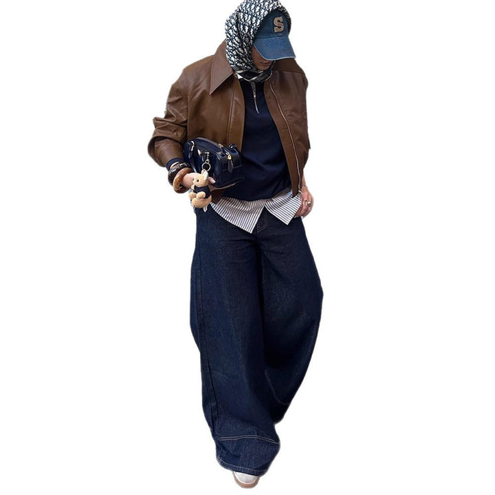 Dame Kunstlæderjakke i moderne cropped-stil Stilla