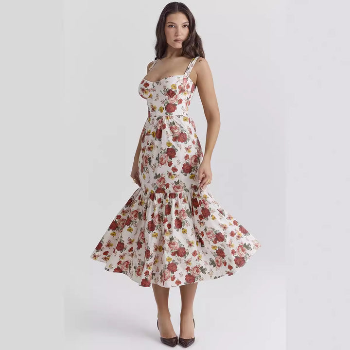Kvinders Maxi Kjole med Blomsterdesign og Sidelommer Stilla