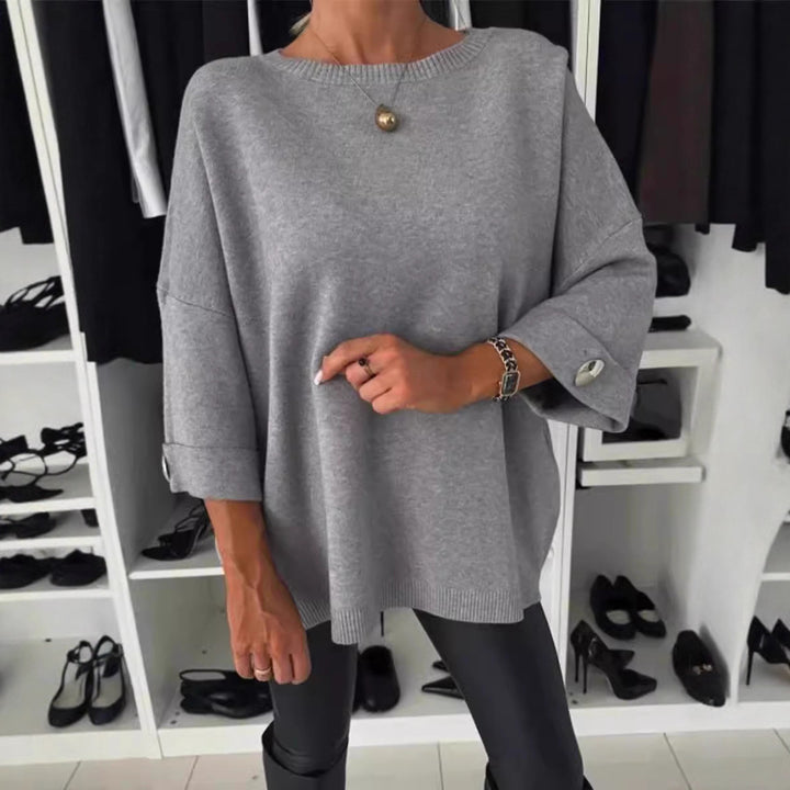 Dame oversized strikket sweater med dekorative knapper Stilla