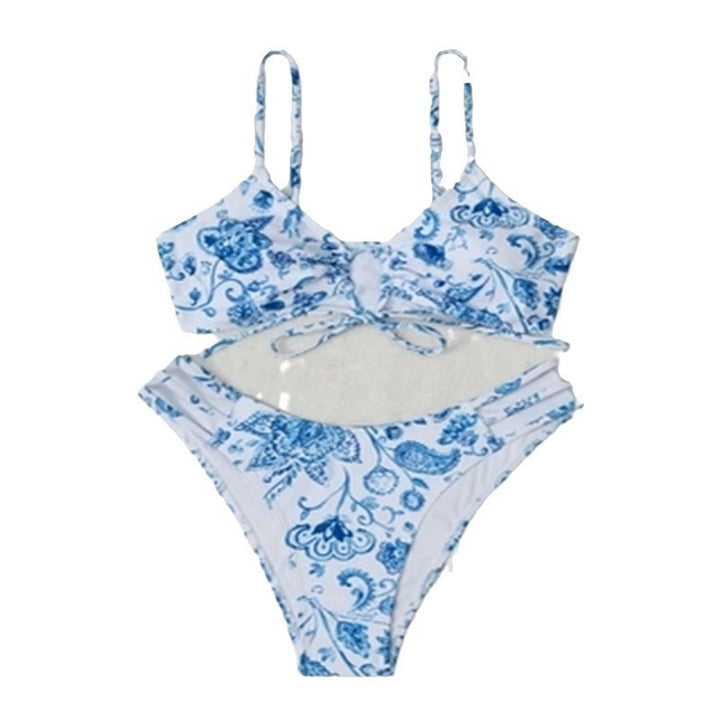 Dame Bikini-sæt med raffineret snøring og blomsterdesign Skovae