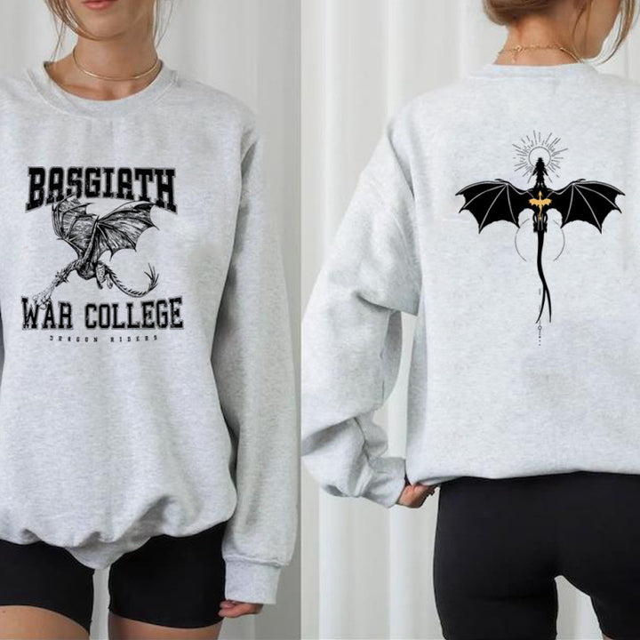 Kvinders sweatshirt med kreativ dragemotiv og unikt college design Skovae