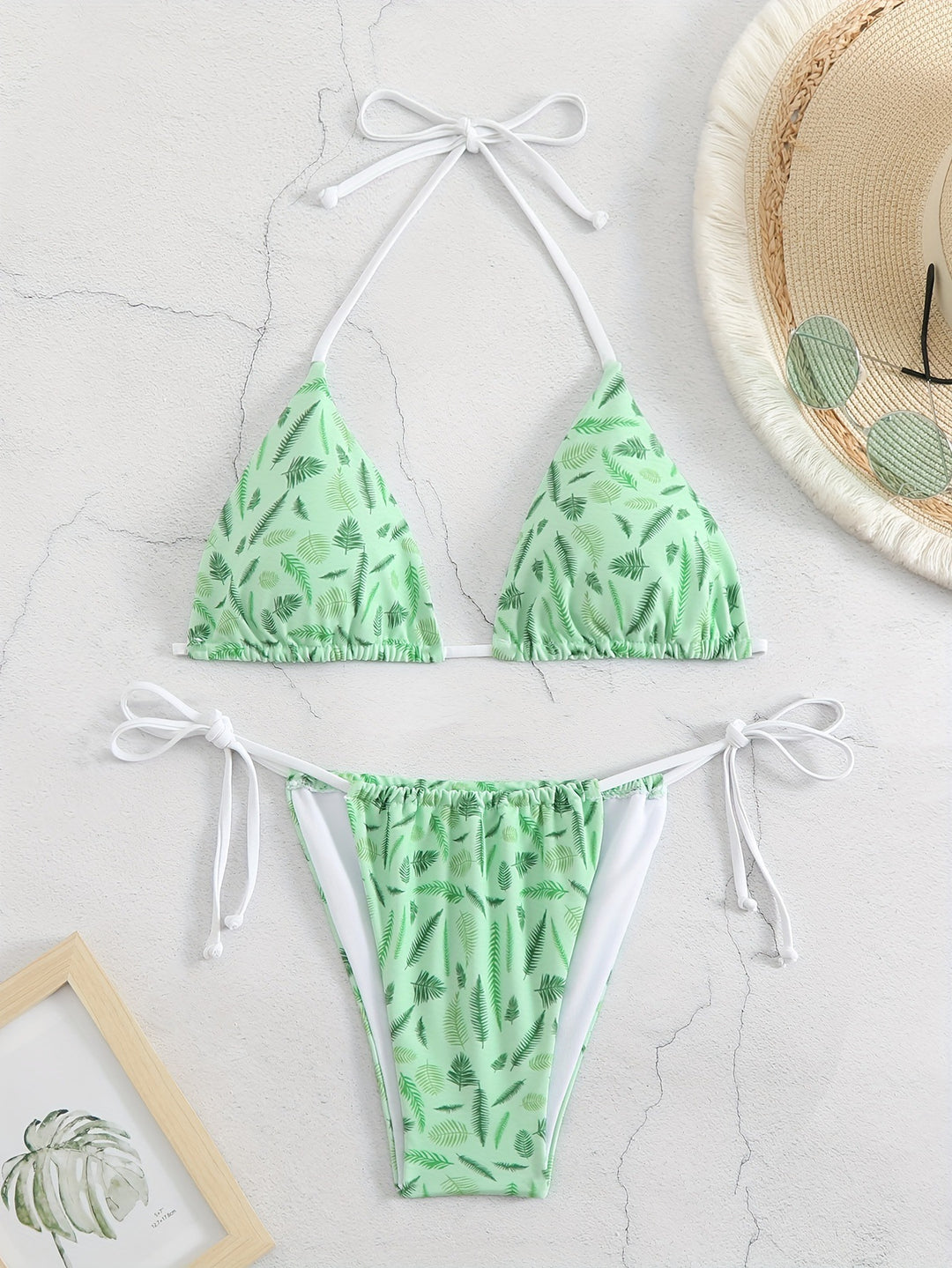 Damer trendy trekant-bikini med botanisk mønster Skovae