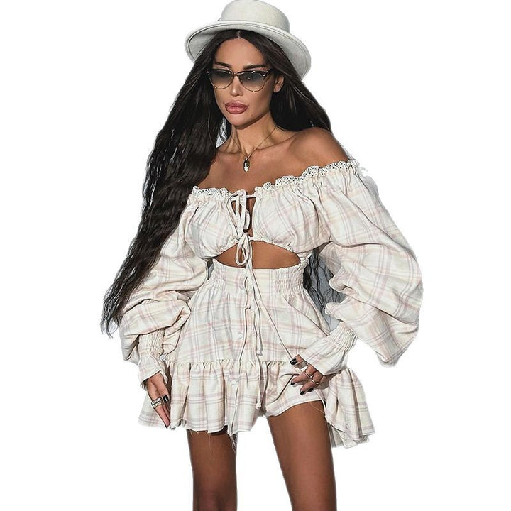 Dame Off-Shoulder Sæt med Rynkedetaljer og Volumensleeves Stilla