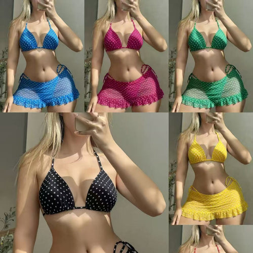 Dame triangel-bikini med flæse shorts Skovae