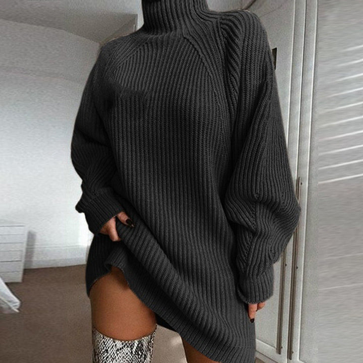 Damer Oversized Strikket Sweater med Stå-Op Krave og Modæn Ribbet Mønster Stilla
