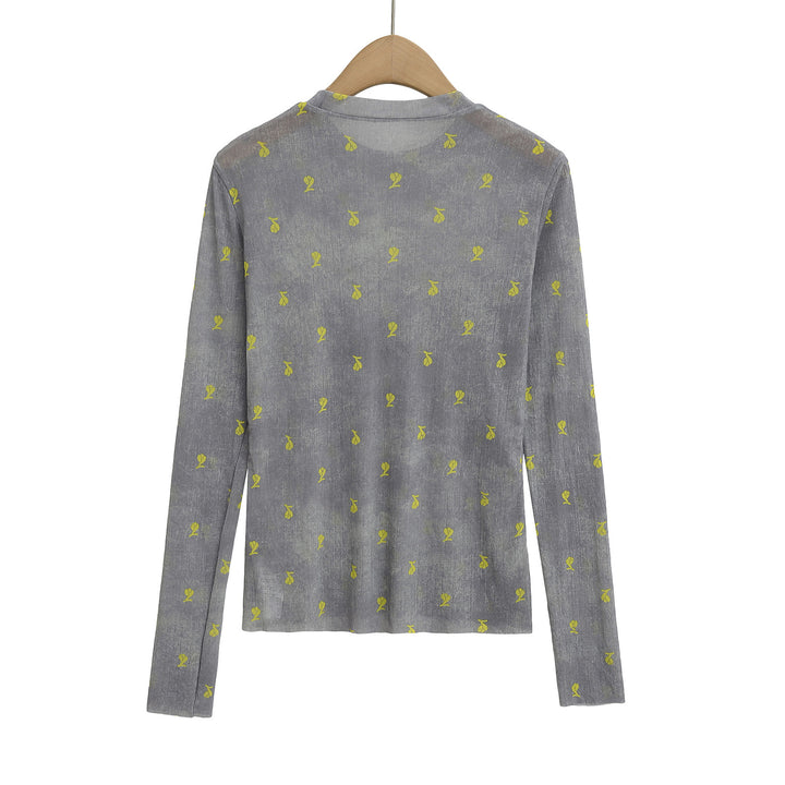 Dame langærmet t-shirt med blomsterprint og blødt indvendigt materiale Stilla