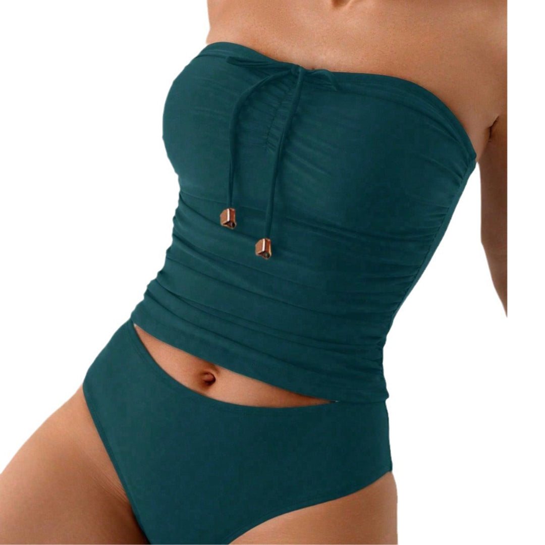 Dame Bandeau-Bikini med rynkning og cut-out-design Skovae