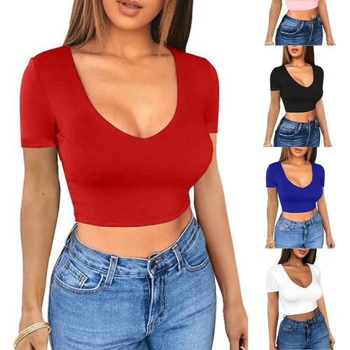 Dame Crop-Top med V-udskæring og tætsiddende pasform Stilla