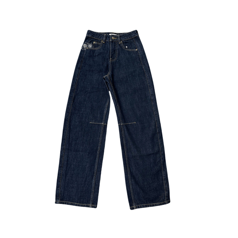 Damer vidde denim-bukser med høj talje og dekorativ broderi Stilla